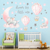 Dream Big Little One Elephant Wall Stickers, Pink Moon Hot Air Balloon Grey Stars Wall Decals for Nursery Kids Room Living Room Bedroom Decorations Home Decor