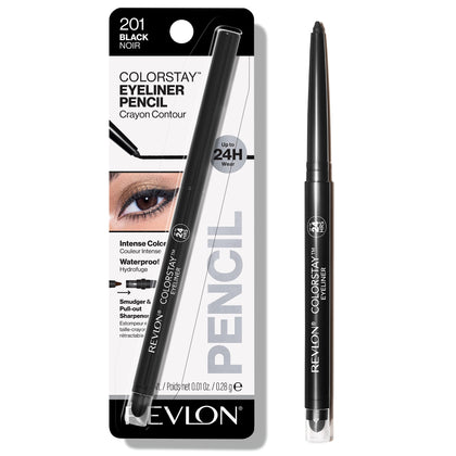 Revlon Pencil Eyeliner, Gifts for Women, Stocking Stuffers, ColorStay Eye Makeup with Built-in Sharpener, Waterproof, Smudge-proof, Longwearing with Ultra-Fine Tip, 201 Black, 0.01 oz