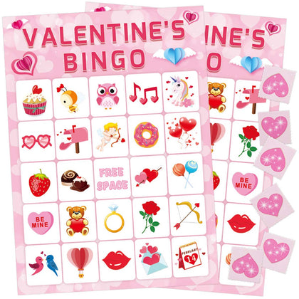 FANCY LAND Valentine's Day Bingo Game for Kids 24 Players Valentine Party Game