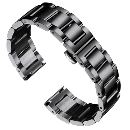 BINLUN Thick Stainless Steel Watch Band Metal Heavy Polished Matte Brushed Finish Watch Strap Replacement for Men Women 16mm/18mm/20mm/21mm/22mm/23mm/24mm/26mm(Brushed Finish Black,16mm)