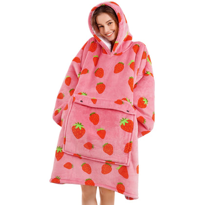 Narecte Oversized Blanket Hoodie,Wearable Blanket Adult Giant Hoodie Cozy Sweatshirt Kawaii Stuff,Birthday Gifts for Women, for Sister,Teen Girl, Strawberry