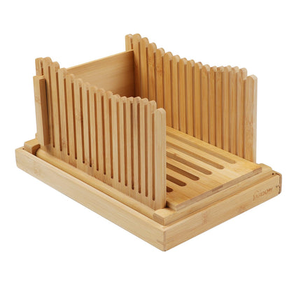 Bamboo Bread Slicer for Homemade Bread?foldable adjustable Slicing width with sturdy bamboo cutting board, cutting bagels or even slices of bread becomes easy.