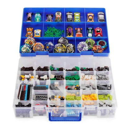 Bins & Things Toy Organizer and Storage with adjustable Compartments and removable tray - Display Case Compatible with Hot Wheels Cars, lol Surprise dolls, Matchbox cars carrying case organizer - Blue