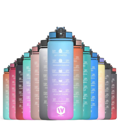 WHIPY 32 oz Water Bottle with Time Marker- Leak-Proof & BPA Free Reusable Gym Water Bottle - Easy to Carry Motivational Water Bottle for Fitness, Sports, Outdoor, Cycling, School (Light Blue & Pink)