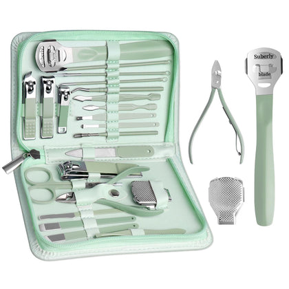 Professional Manicure Set Pedicure Tools Set Nail Grooming Kit for Women Mens, 22 in 1 Nail Manicure Kit Foot Hand Care Kit Nail Clipper Set - Green