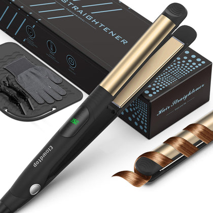 2 in 1 Hair Straightener,Clawdtop 1 Inch Flat Iron & Curling Wand with 4 Smooth Plates (HO Tech), Skin Friendly Paint, 5 Temps Setting(250-450?), 1H Auto Shut-Off, Dual Voltage,Anti Scalding Mat