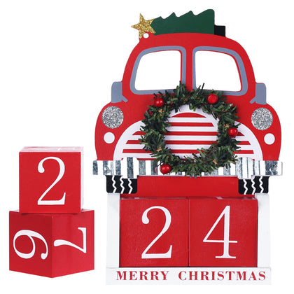 Christmas Countdown Decorations Indoor, DECSPAS Red Truck Wood Block with Two Movable Numeral Dices Christmas Decor, Count 31 Days to Christmas Advent Calendar Christmas Table Decorations for Home