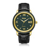 Diella Fashion Dress Watches for Men with Japanese Quartz Movement, Men's Classic Wrist Watches with Black Leather Band, Dark Jade with Gold and Steel Case, Date Luminous Waterproof (Model: AD5002G)