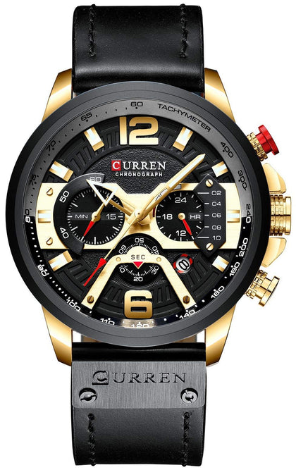FANMIS Mens Luxury Watches Business Chronograph Dress Waterproof Leather Strap Analog Quartz Wrist Watch (Gold Black)