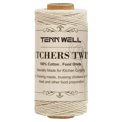 Tenn Well Butchers Cooking Twine, 328 Feet 3Ply 1mm Cotton Bakers Twine, Food Safe Kitchen Twine String for Roasting, Trussing Meat and Turkey, Food Prep, Baking and More