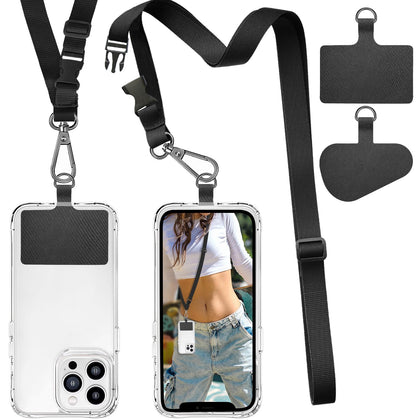 ROCONTRIP Phone Lanyard Universal Crossbody Cell Phone Lanyards Multifuctional Nylon Patch Adjustable Shoulder Neck Strap Compatible with Most Smartphones(Pure Black)