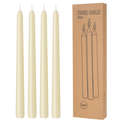 4 Pack Lvory Taper Candles - Taper Candles 10 Inch Dripless, Smokeless & Unscented - 8 Hours Long Burning - Hand Poured Tall Candlesticks - Ideal for Weddings, Dinner Parties, and Home Decor