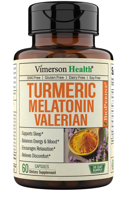 Turmeric, Melatonin & Valerian Root Sleep Aid Supplement. Natural Sleep Aid for Adults with L-Theanine, Ginger & Black Pepper Extract. Melatonin 3mg, Valerian Root Capsules. Relaxation & Sleep Support