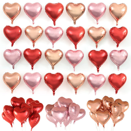 Golray 24pcs Heart Foil Balloons Love Red Pink Gold Rose 18 Inch Mylar Balloon for Valentine Day Decorations Backdrop Balloons Wall Romantic Night Proposal Wedding Anniversary Valentine Party Decor
