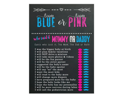 Paper Clever Party Gender Reveal Mommy or Daddy Game Cards for Baby Shower Guess Which Parent Said It Activity Pink or Blue Event Supplies Boys or Girls, 25 Pack