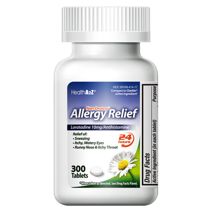 HealthA2Z® Allergy Relief | Loratadine 10mg | 300 Counts | Antihistamine | Non-Drowsy | Relief from Itchy Throat, Sneezing, Runny Noses | 24-Hours Allergy Medicine