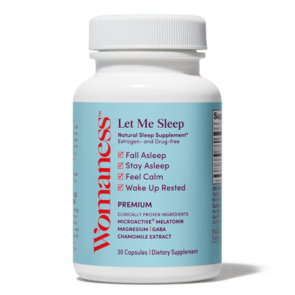 Womaness Let Me Sleep Supplement - Natural Sleep Aid with Melatonin 3mg, Magnesium, GABA and Chamomile Extract - Nighttime Sleeping Aid for Women (30 Capsules)