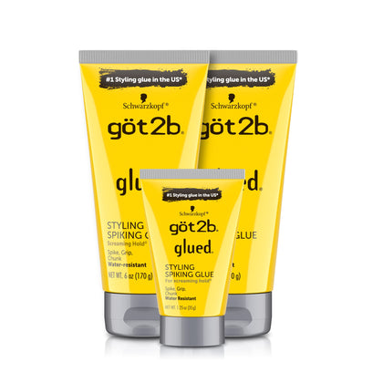 Got2B Glued Styling Spiking Hair Gel 2 - 6oz tubes + 1 Travel 1.25oz tube