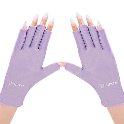 AIRSEE UV Gloves for Nail Lamp,Professional UPF50+ UV Protection Gloves for Manicures Nail Art,Fingerless Gloves That Shield Skin from The Sun and Nail Lamp (Purple)