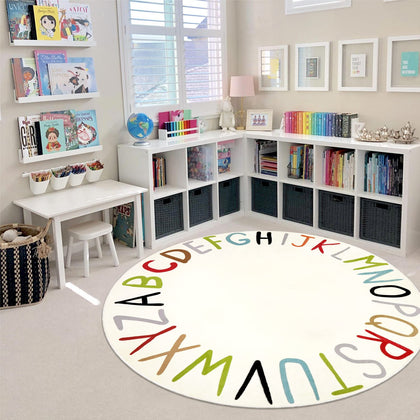 LIVEBOX ABC Round Kids Rug Colorful Play Mat for Playroom, Alphabet Learning Nursery Rug Circle Washable Rug for Children Bedroom, Non-Slip Educational Carpet for Teen (59