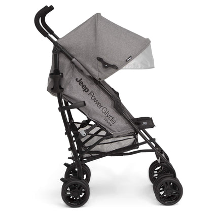 Jeep PowerGlyde Plus Stroller by Delta Children - Lightweight Travel Stroller with Smoothest Ride, Aluminum Frame, 4-Position Recline, Extra Large Storage Basket, Grey