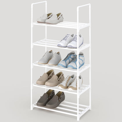 SOKOSEN 5-Tier Small Shoe Rack, Metal Stackable Kids Shoe Shelf Storage Zapateras Organizer,Narrow Shoe Rack Sturdy for Closet Hallway Entryway Living Room Bedroom (5-Tier-White)