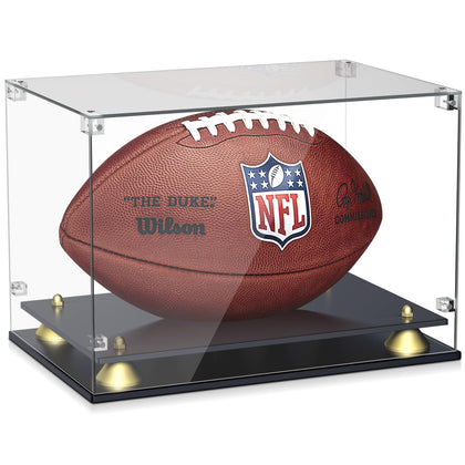 Leffis Football Display Case, Acrylic Football Case Display Case with Double Layer Base, Memorabilia Display Cases for Autographed Footballs (Assembly Required)