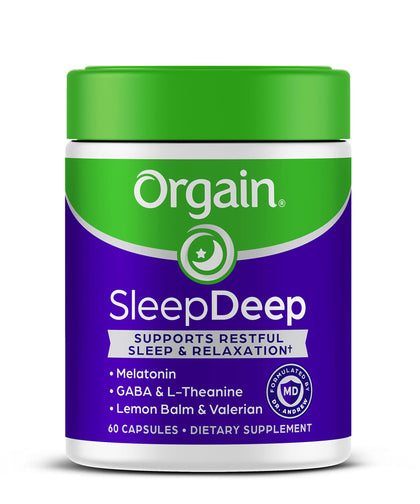 Orgain SleepDeep, Melatonin Sleep Support Supplement with Magnesium, GABA, L-Theanine, L- Tryptophan, Chamomile, Lemon Balm, and Valerian Root, Gluten Free, Soy Free - 60 Count, 30 Day Supply