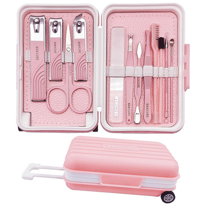 QURIPE Manicure Set Nail Clipper Kit Nail Care Tools Manicure Pedicure Kit,Stocking Stuffers for Women, Thanksgiving for Wife, Christmas, Birthday Gift for Her, Travel Case Gift for Women- Pink