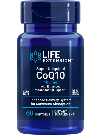 Life Extension Super Ubiquinol CoQ10 with Enhanced Mitochondrial Support, ubiquinol CoQ10, shilajit, potent heart health & cellular energy production support, ultra-absorbable, gluten-free, 60 softgel
