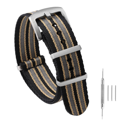 watchdives Nylon Watch Band 20mm 22mm Multicolor Replacement Watch Straps for Men Women (A25 Black Yellow Gray, 20mm)