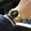 OLEVS Men's Watches Quartz Luxury Dress Watch Gold Stainless Steel Day Date 3ATM Waterproof Luminous Male Wrist Watches Black Dial