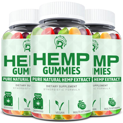 3 Pack Hemp Gummies Extra Strength Organic High Potency Hemp Supplement Gummies with Pure Hemp Oil Extract, Low Sugar Big Bear Gummy, Non-GMO, Made in USA