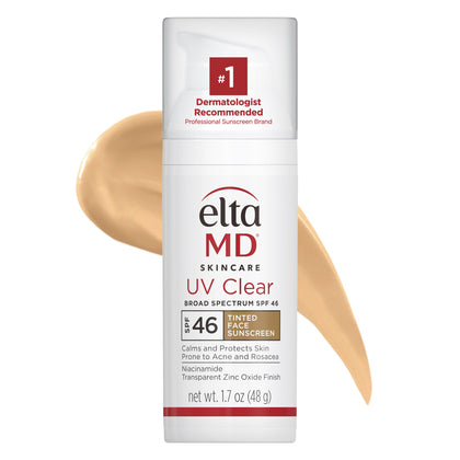 EltaMD UV Clear Tinted Face Sunscreen, SPF 46 Oil Free Sunscreen with Zinc Oxide, Protects and Calms Sensitive Skin and Acne-Prone Skin, Lightweight, Tinted, Dermatologist Recommended, 1.7 oz Pump.