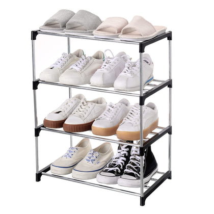 Jucaifu Stackable Small Shoe Rack, Entryway, Hallway and Closet Space Saving Storage and Organization (4-Tier, Black)