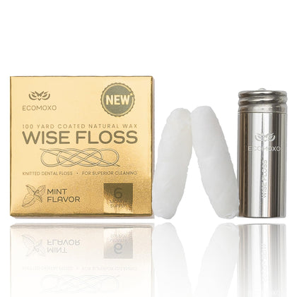 Wise Floss Patented Woven Dental Floss with Reusable Dispenser, 2 Refills (Mint) - 100 Yards of Thick Knitted Expanding Waxed Floss Dentist Designed Oral Care for Teeth, Gums | Recyclable & PFAs Free