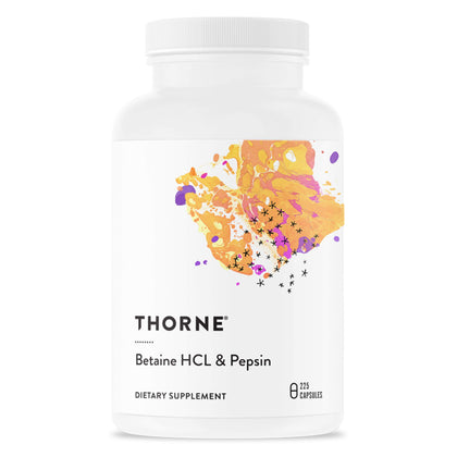 THORNE Betaine HCL & Pepsin - Digestive Enzymes for Protein Breakdown and Absorption - 225 Capsules