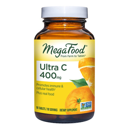 MegaFood Ultra C-400 mg - Immune Support Supplement and Support for Cellular Health with 400mg Vitamin C Plus Real Food - Vegan, Kosher, and Non-GMO - Made Without 9 Food Allergens - 90 Tabs