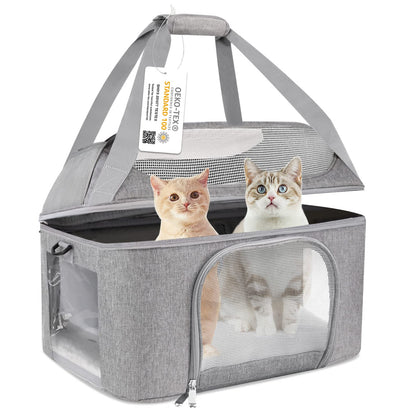 Bejibear Large Cat Carrier for 2 Cats, Oeko-TEX Certified Soft Side Pet Carrier for Cat, Small Dog, Collapsible Travel Small Carrier, TSA Airline Approved Carrier for Large Cats 20 lbs-Gray
