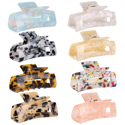 Hair Claw Clips 8 Pack Tortoise Barrettes Rectangle Shape Clips 3 Inch Fashion Hair Clips for Women