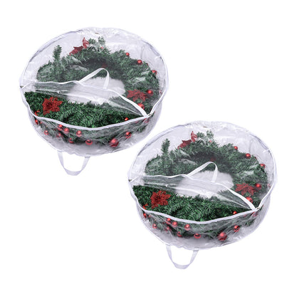 NHRFUJ 2 Pack Christmas Wreath Storage Bag, 30 Inch Clear Everyday Bag Container with Dual Zippered and Reinforced Handle for Holiday Wreaths, PX42C3CRD327O15J6, 30Inch