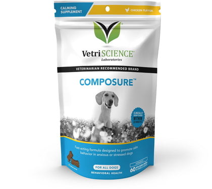 VETRISCIENCE Composure Calming Treats for Dogs Dealing with Anxiety, Separation Stress, Noise, Thunder and Barking - Yummy Flavored Chews Pets Love
