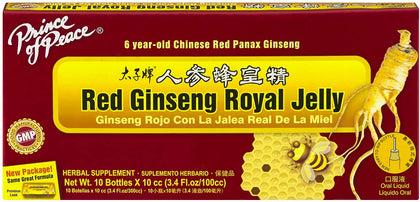 Prince Of Peace Red Ginseng Royal Jelly, 10 Bottles, 0.34 fl. oz. Each - Energy Boosting Supplement - Ginseng Shots to Go - Support The Bodys Energy System