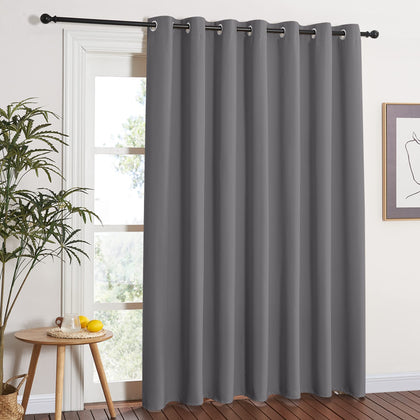 NICETOWN Grey Blackout Patio Sliding Door Curtains 84 inch Length, Grommet Room Divider Thermal Insulated Curtain Drapes for French Door/Living Room (Gray, W100 x L84, 1 Panel)