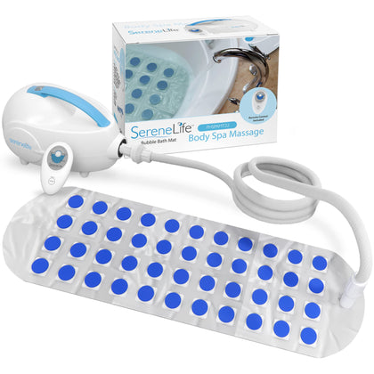 Portable Spa Bubble Bath Massager - Thermal Spa Waterproof Non-slip Mat with Suction Cup Bottom, Motorized Air Pump & Adjustable Bubble Settings - Remote Control Included - Serenelife PHSPAMT22
