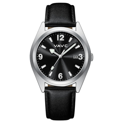 VAVC Mens Watches Waterproof Analog Quartz Watch with Easy to Read Black Dials,Comfortable Black Leather Strap,Date Display.