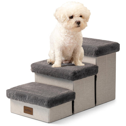 COZY KISS Dog Stairs for Small Dogs, Pet Stairs for High Beds and Couch, Pet Ramp for Small Dogs and Cats, 3-Step Grey