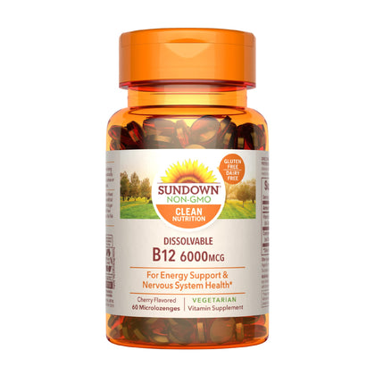 Sundown Vitamin B12 Microlozenges, 6000 mcg, Cherry Flavor, 60 Count