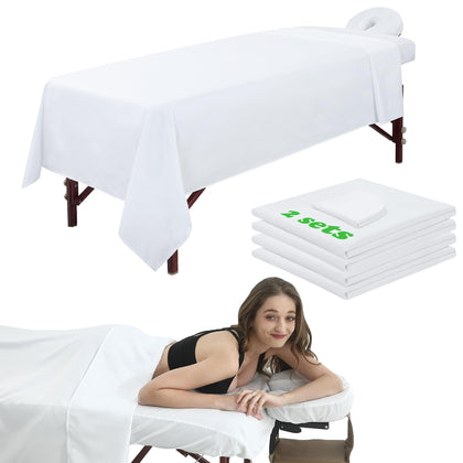 3 Piece Massage Table Sheets Set 2 Sets Microfiber Massage Bed Cover Soft Waterproof and Oil Proof Reusable for SPA Beauty Tattoos Includes Table Cover,Fitted Sheet and Face Rest Cover (White)
