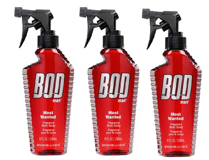 BOD Man Most Wanted, Fragrance Body Spray, 8 Fluid Ounce. Pack of 3.